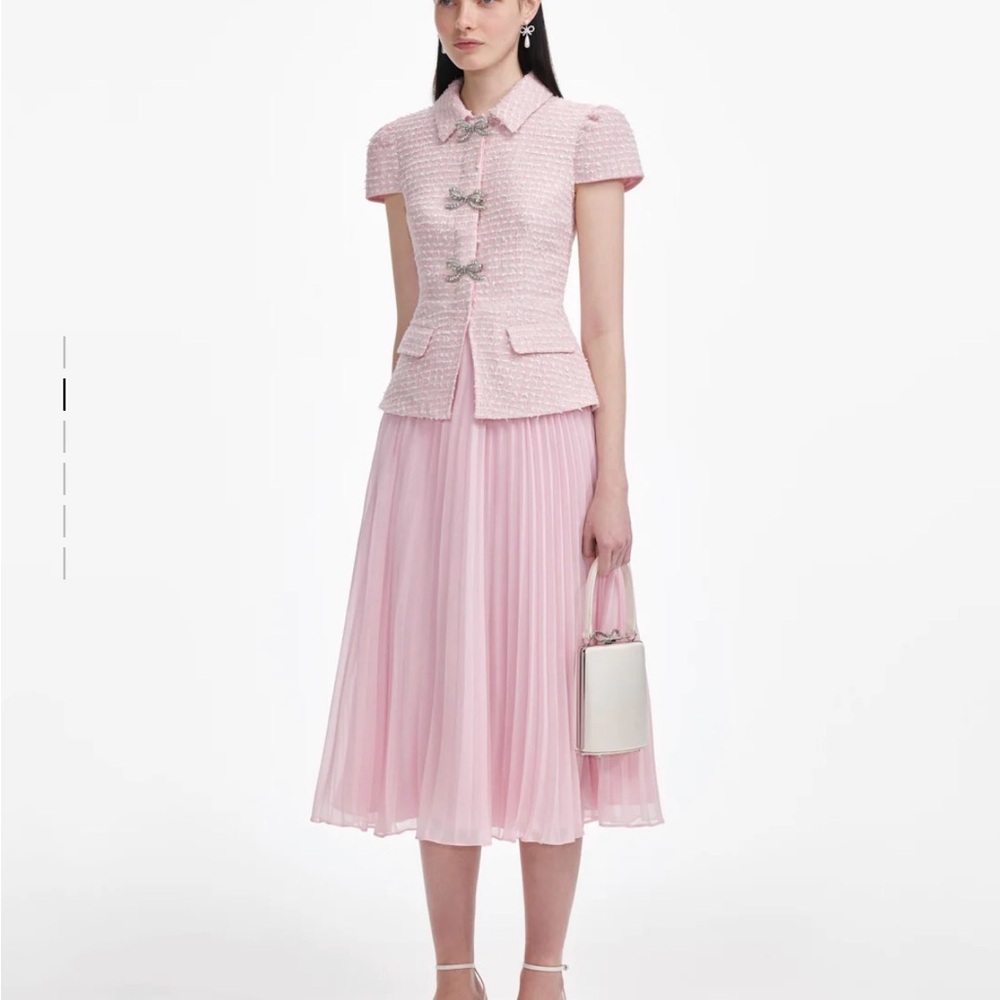 Self-Portrait Pink Boucle Midi Dress